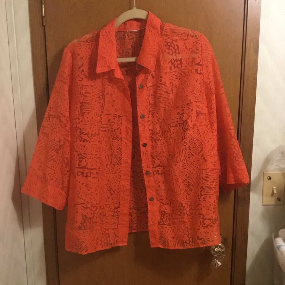 White Stag Orange Printed Button-Front Shirt 1X